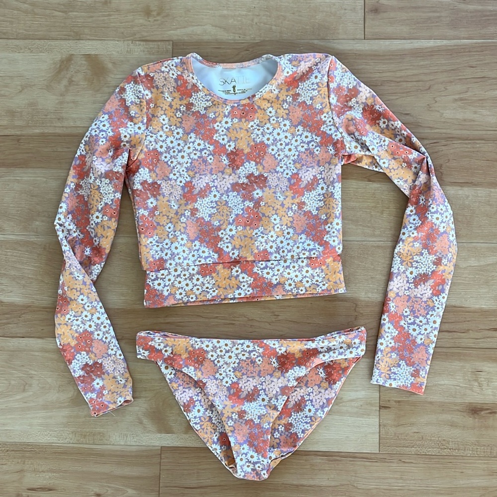 Skatie Floral Long Sleeve Bikini top with bottoms